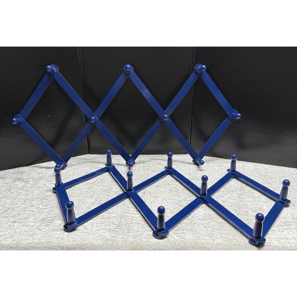 2 Vintage 10-Peg Large Blue Wood Accordion Wall Hanging Rack 20 Pegs Total! - Picture 3 of 8